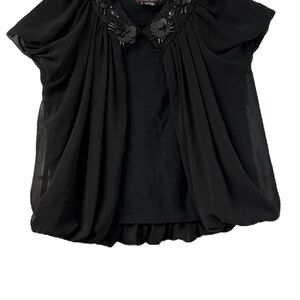 Mizwear Women’s Chic Black Blouse with Embellished Collar Small